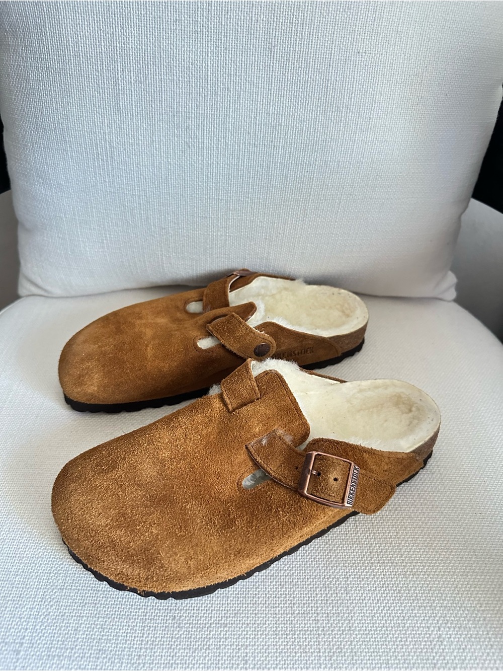 Birkenstock Suede Shearling-Lined Slip-On Clog - Mink color
